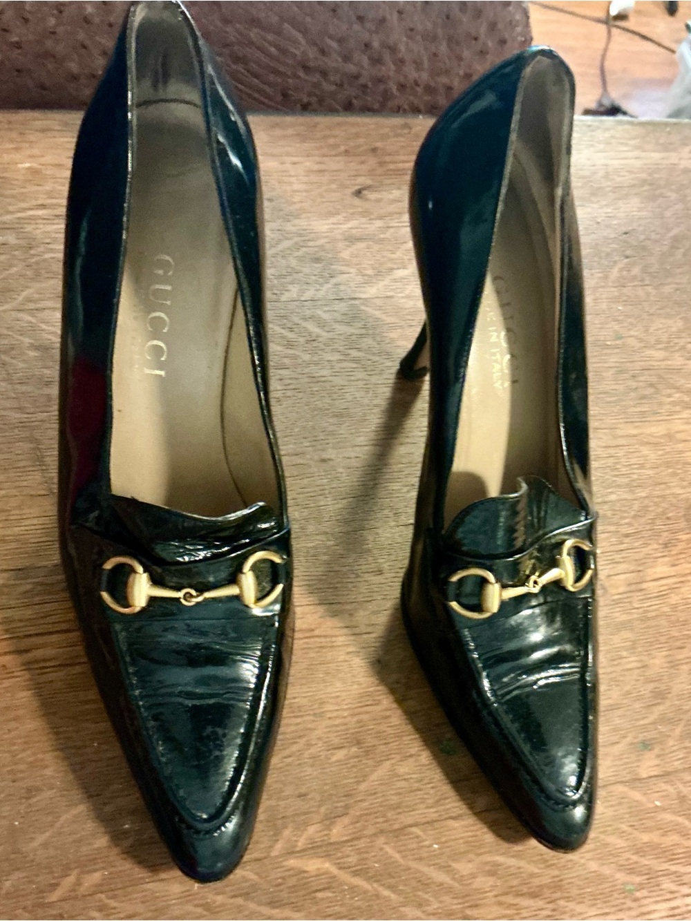 Gucci Black Patent Leather Loafers with Gold Horsebit - Picture 2 of 5